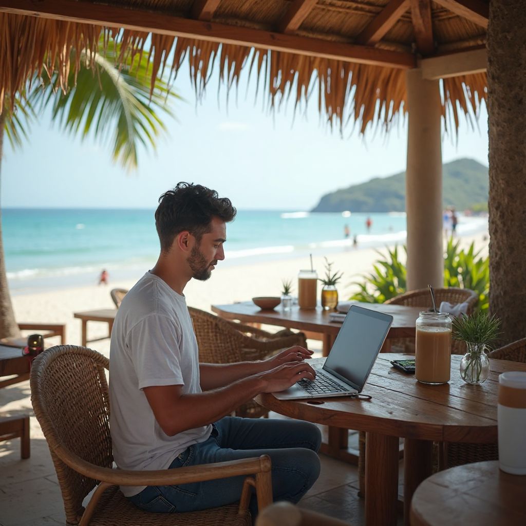 Digital nomad working from paradise